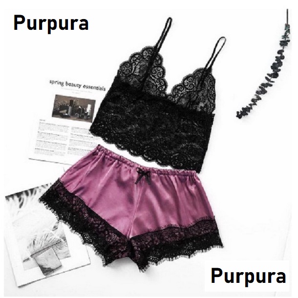 Pijama con encaje para mujer 2 piezas.