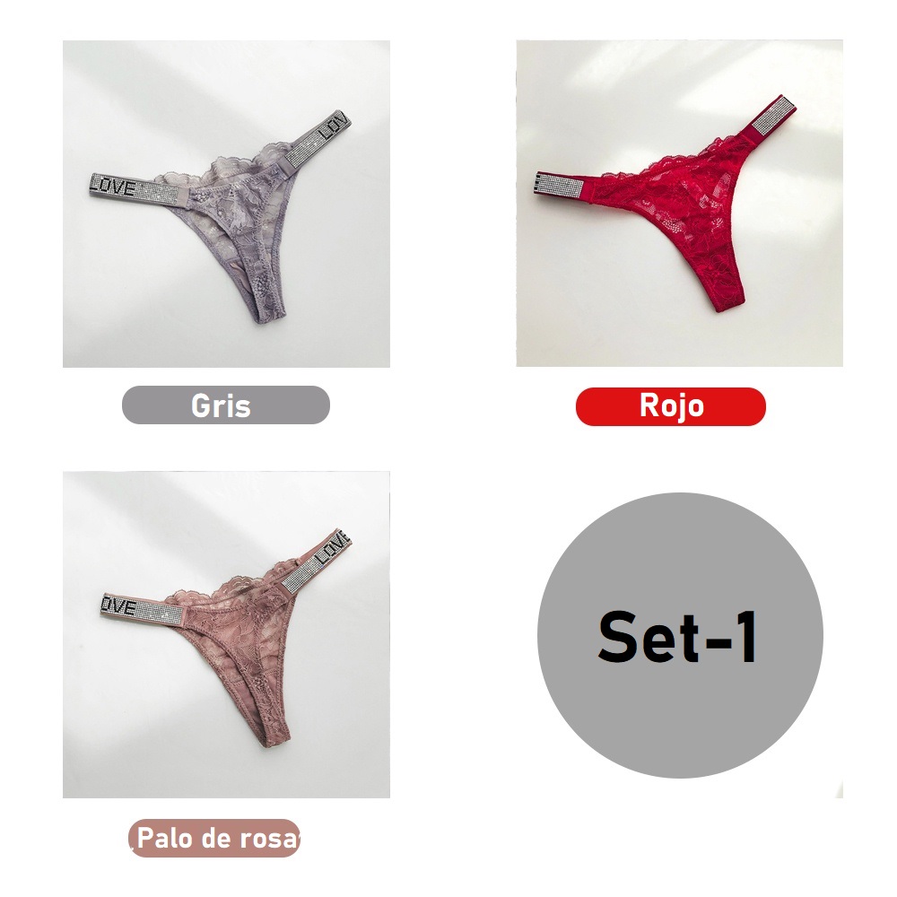 Set de tangas de encaje 3 panties