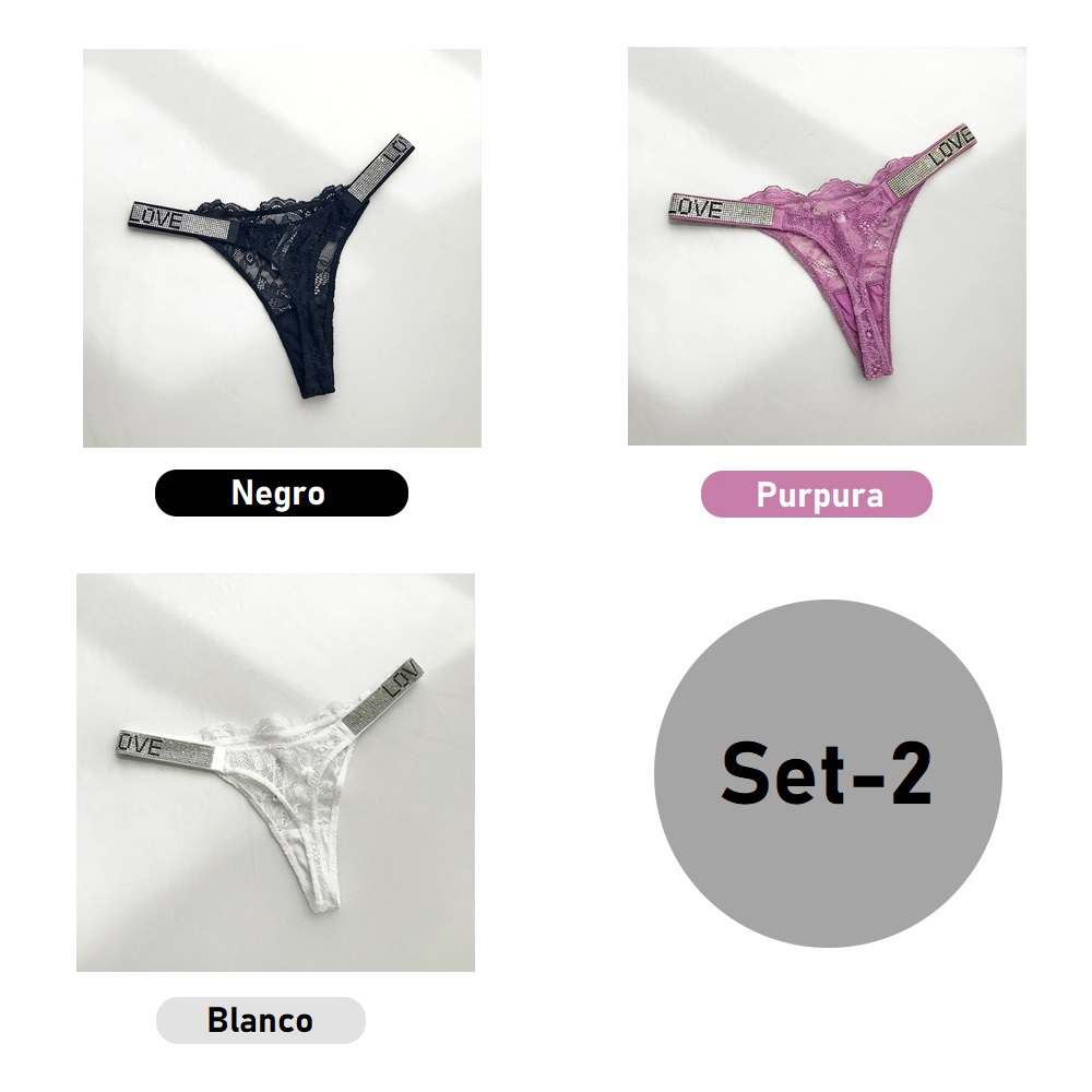 Set de tangas de encaje 3 panties