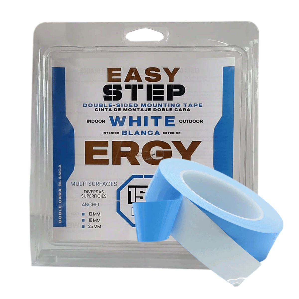 Cinta doble cara para montaje ERGY. 3/4" (19 mm) x 10 m. Color blanco.