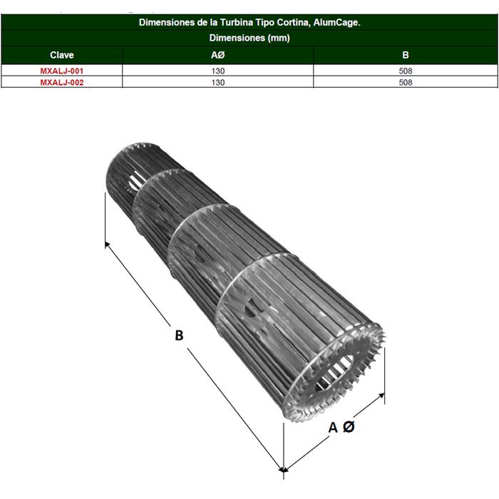 Rotor Motor Extracción MXALJ-002-10 5 18" Diámetro 20" Altura Aluminio Giro CCW Counter Clock Wise, AlumCage