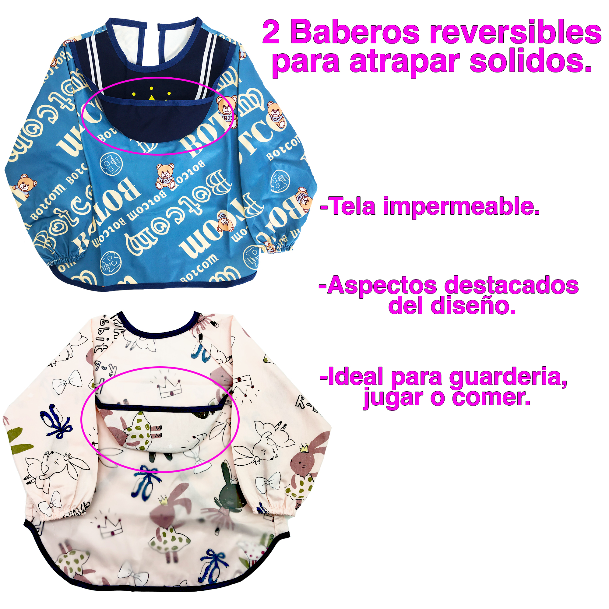 Baberos Tela Impermebles Pana Manga Larga Niños Ecobaby Original