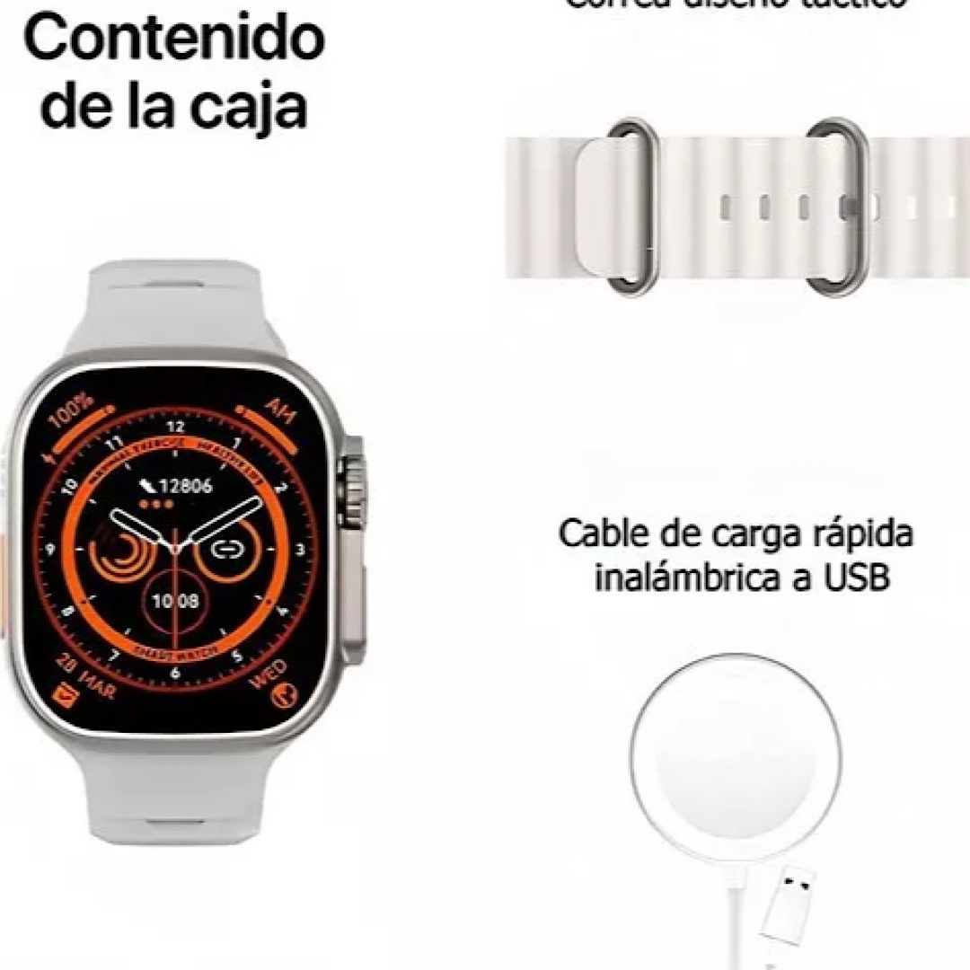 Reloj Inteligente T800 Ultra Smartwatch Carga Inalámbrica Negro
