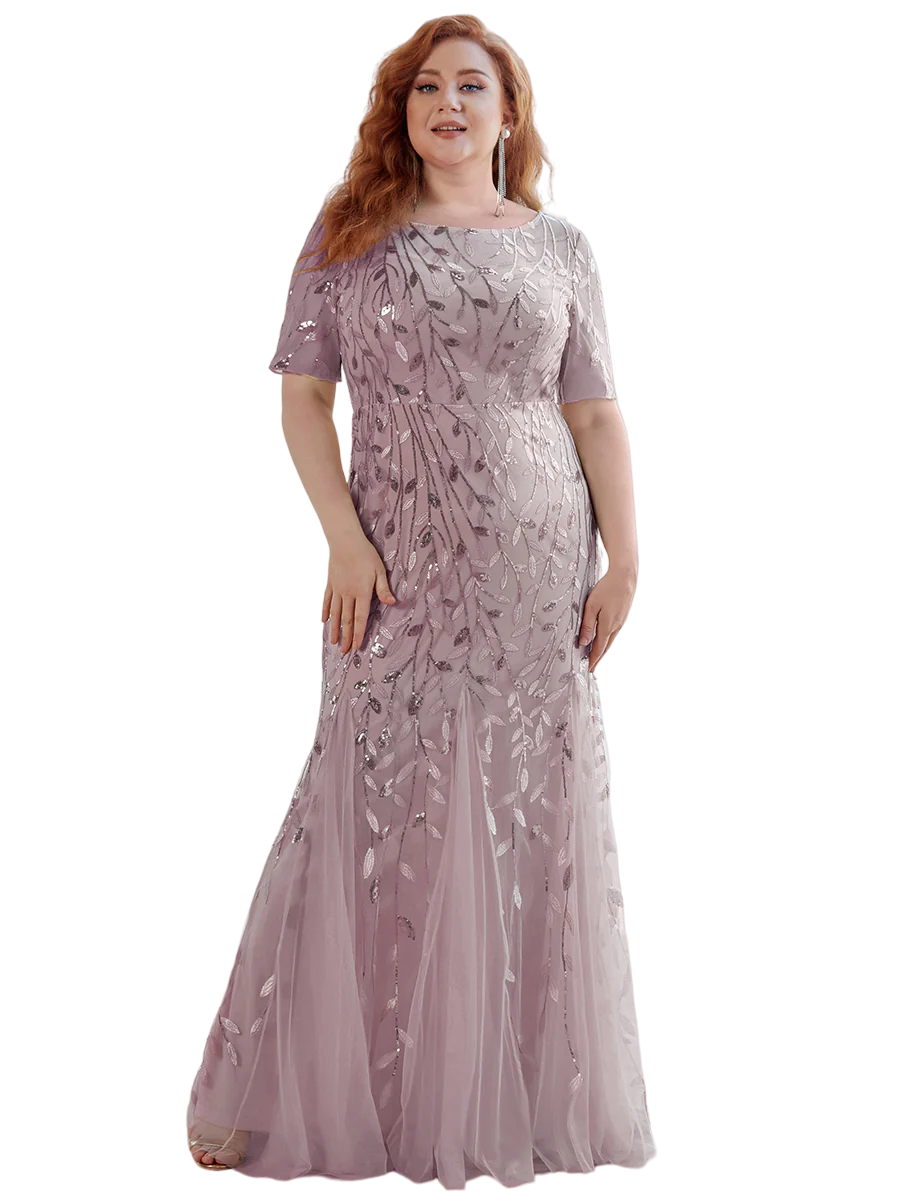 Vestido Elegante de Fiesta Largo Lila Violeta para Mujer con Lentejuela Sirena Manga Corta T Ch a Talla Extra