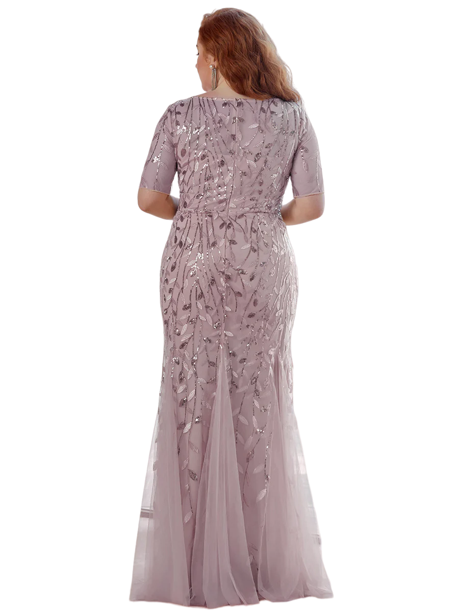 Vestido Elegante de Fiesta Largo Lila Violeta para Mujer con Lentejuela Sirena Manga Corta T Ch a Talla Extra