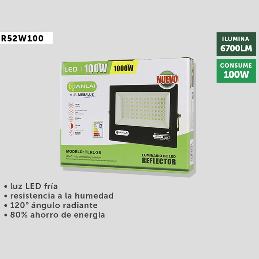 Reflector Luz Fría 100W IP65 Para Exteriores Tianlai