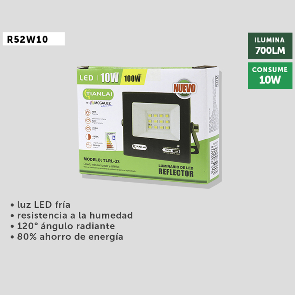 Reflector Luz Fría 10W IP65 Para Exteriores Tianlai