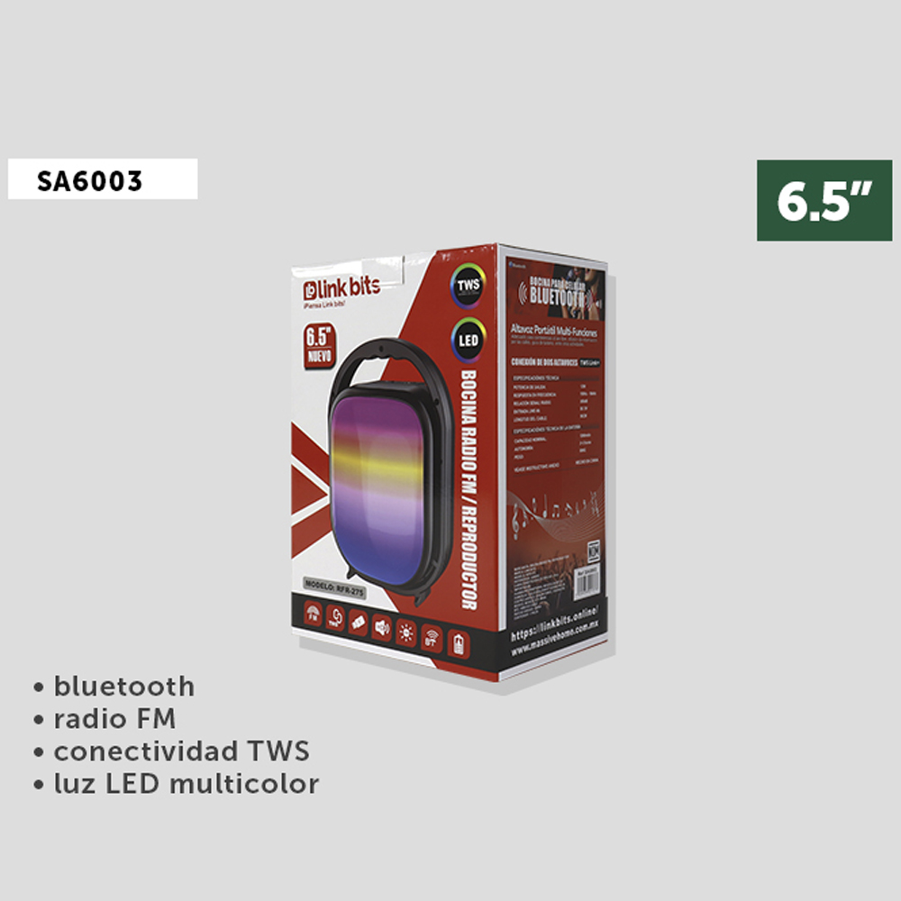 Bocina 6.5" LinkBits Multicolor LED Bluetooth