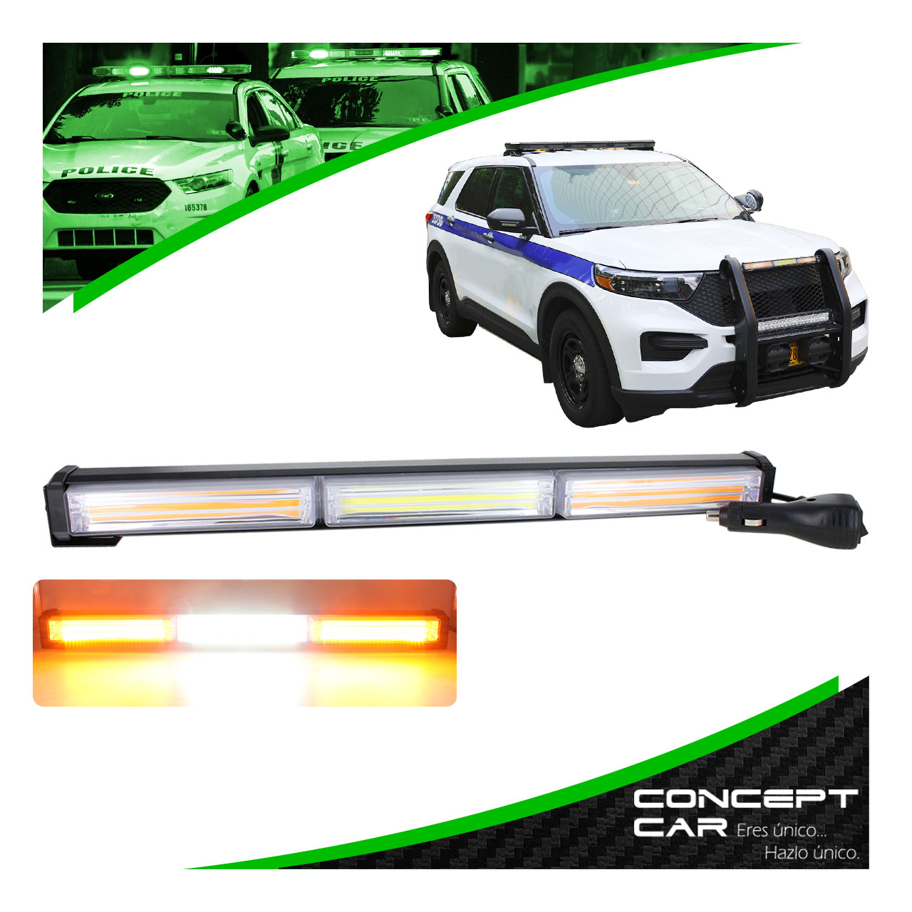 Barra Torreta Estrobo Codigo Leds Cob Policia 18 Pulg 30w