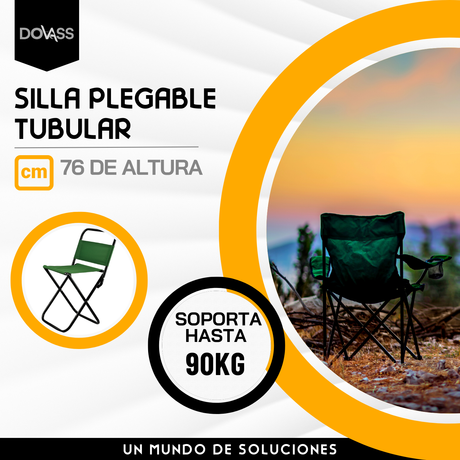 Silla Plegable Tubular 100% poliéster Sopotra hasta 90 Kg Cubierta de PVC 600 D, Doble costura