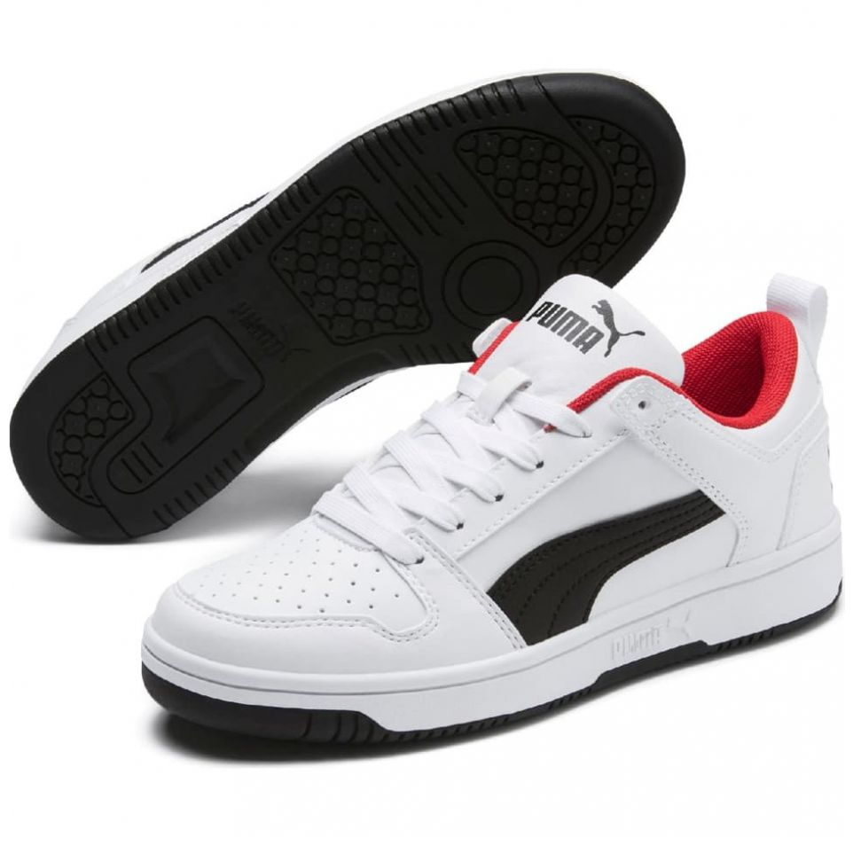 Tenis Puma Rebound Layup Blanco Negro Dama Niños 370490 01