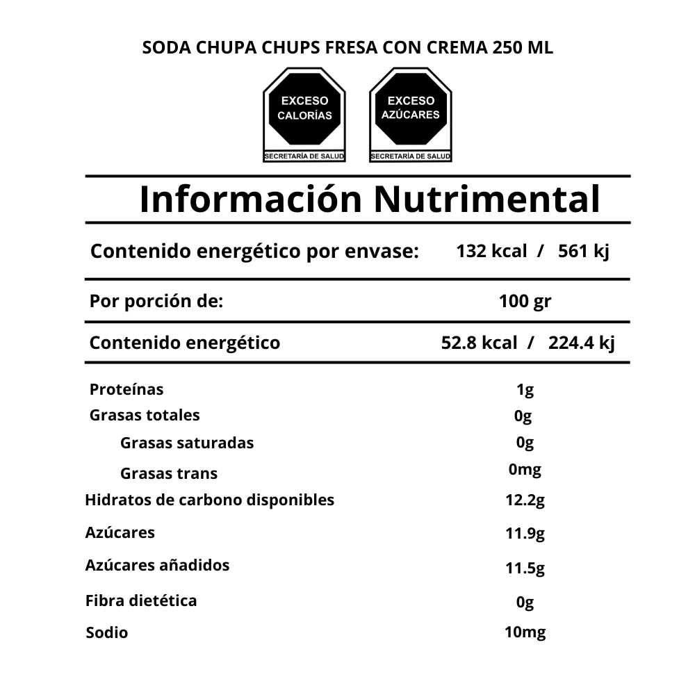 Soda Chupa chups Fresa con crema 250 ml 4 piezas