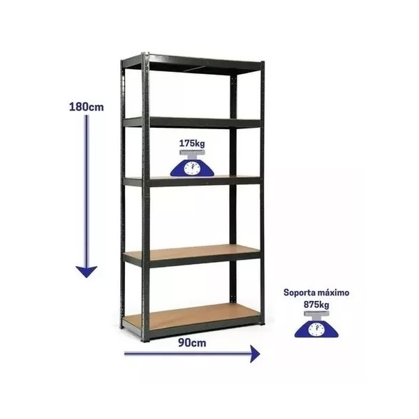 Estante Metálico Black Galvanizado 5 Niveles Tablero Mdf
