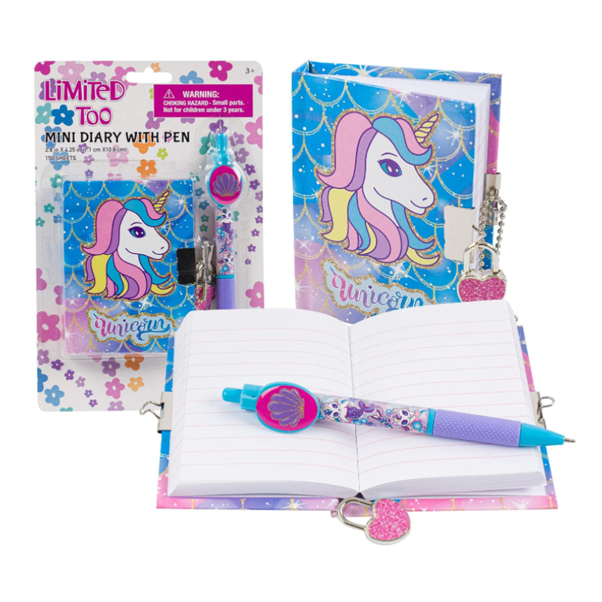 Mini Diario Para Niños Con Candado Diseño Unicornio