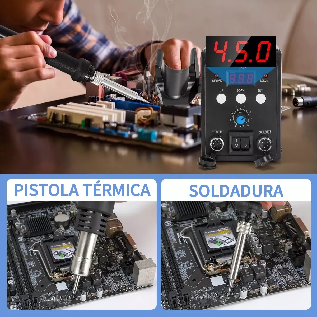 Estación De Soldadura 127v 2 En 1, Pistola De Aire Y Cautín