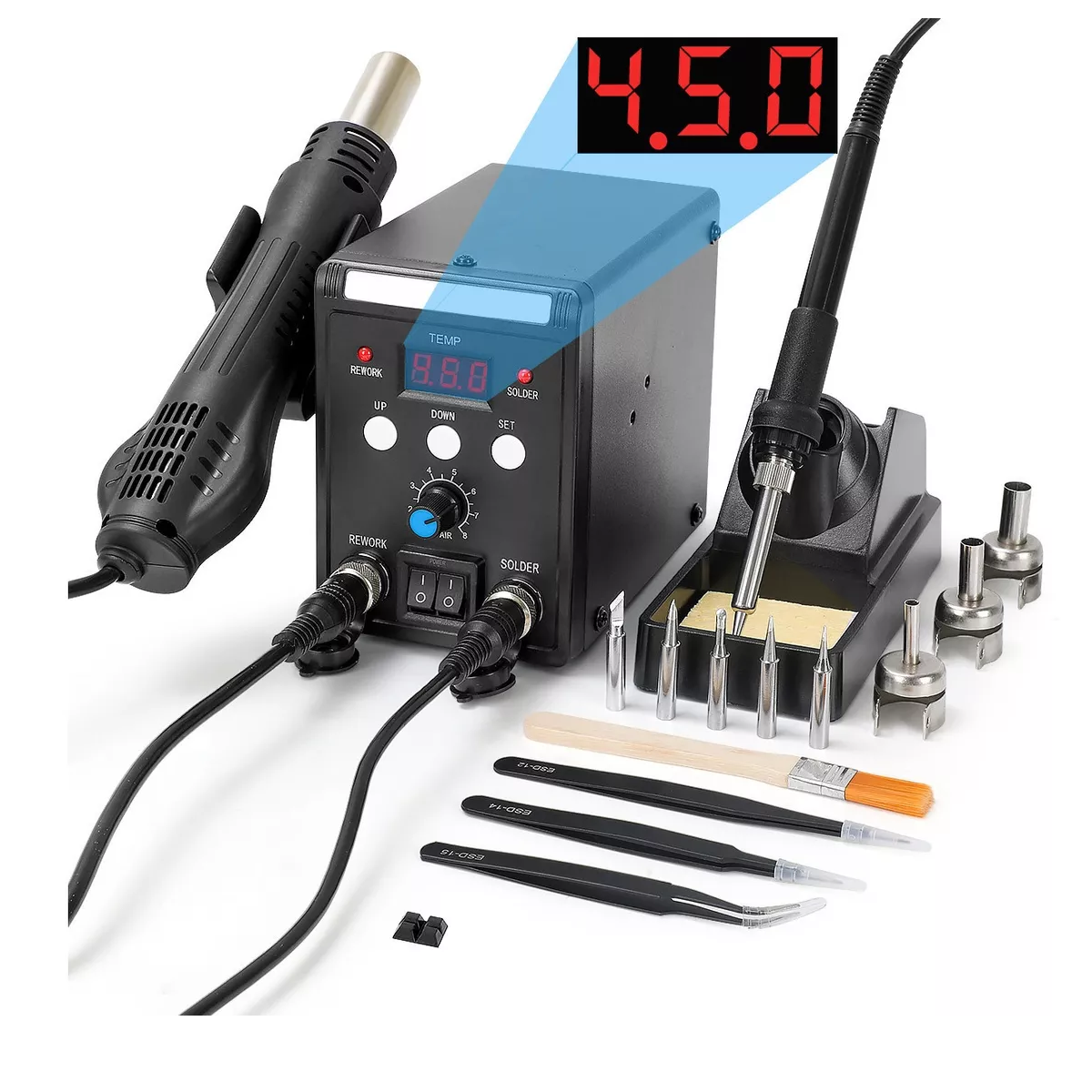 2 In 1 Lcd Estacion De Soldar Pistola De Calor Y Cautín 700w