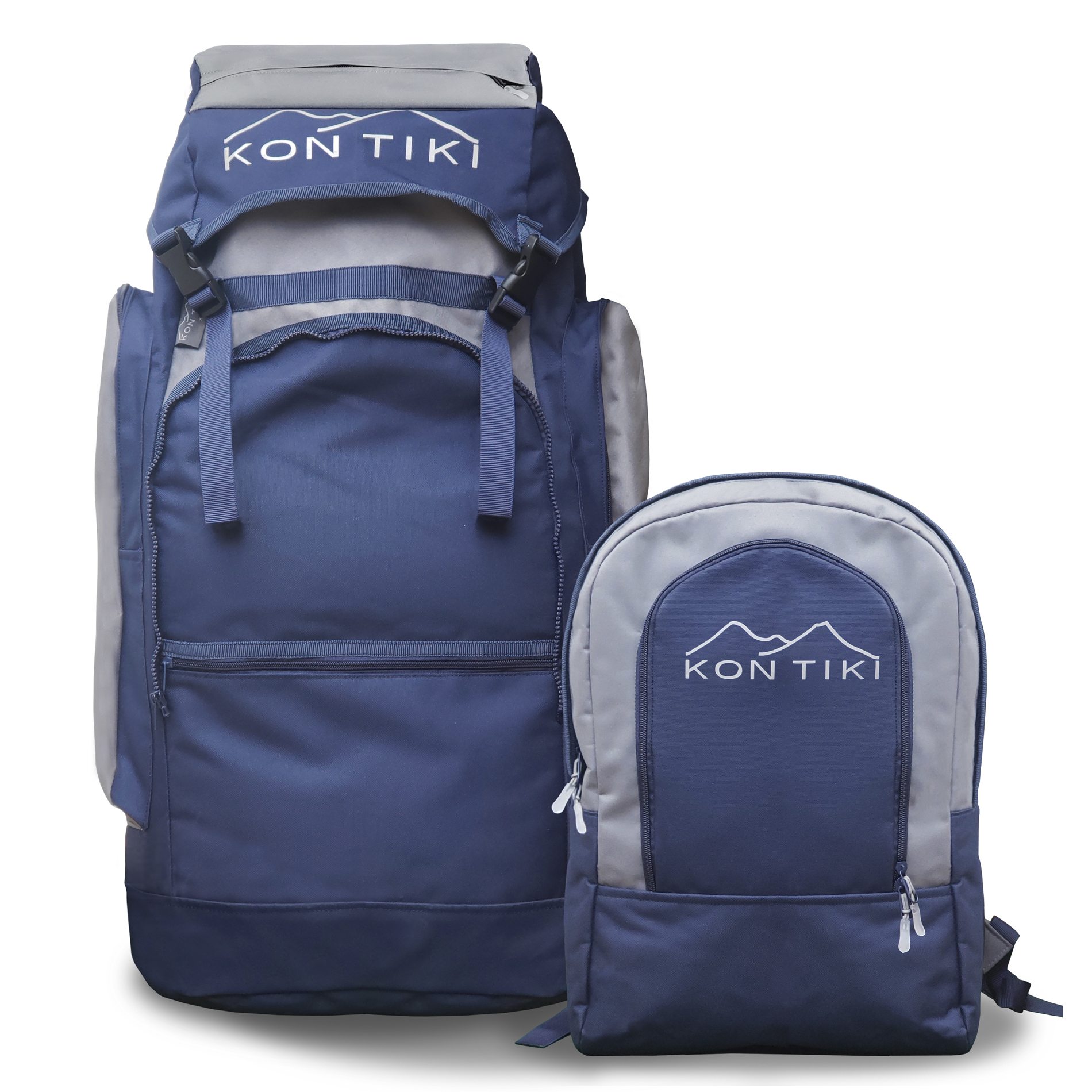 Mochila 2 en 1 Azul para Viaje y Campismo 62l + Backpack 10l Kon Tiki MAZAMITLA-AZ