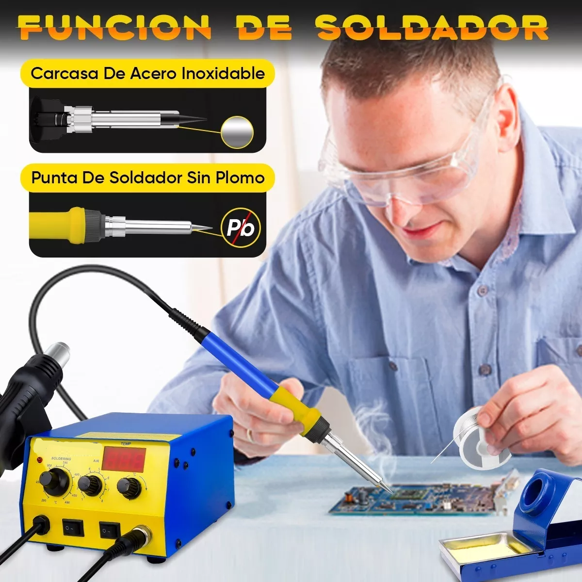 Estación De Soldar 2 En 1 Pistola De Calor Y Cautín