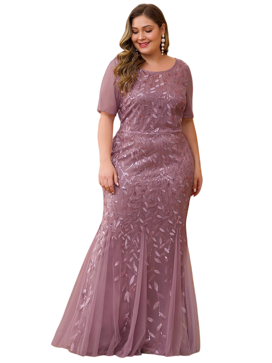 Vestido Elegante de Fiesta Largo Mauve Magenta para Mujer con Lentejuela Sirena Manga Corta T Ch a Talla Extra