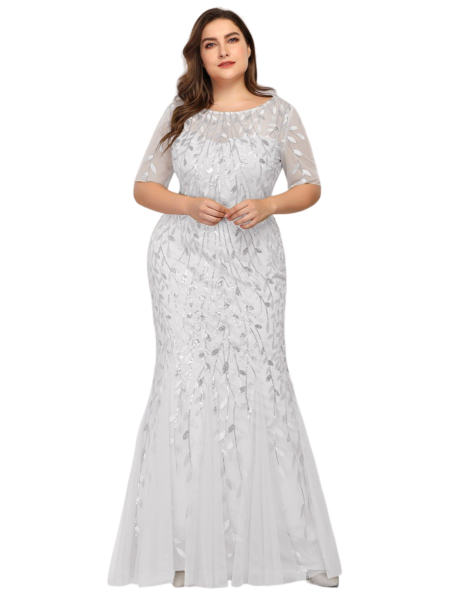 Vestido Elegante de Fiesta Largo Blanco Novia para Mujer Boda con Lentejuela Sirena Manga Corta T Ch a Talla Extra