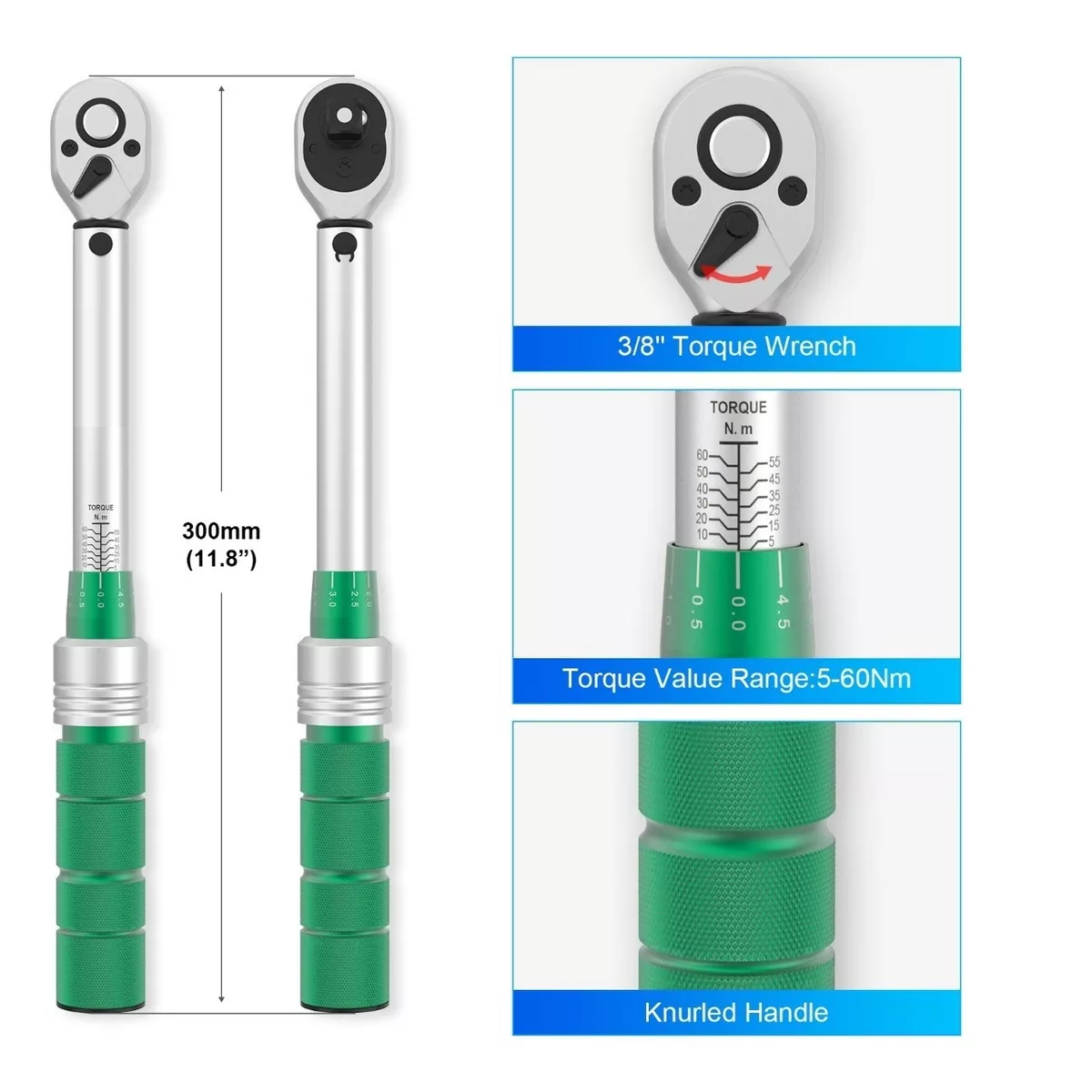 Llave Dinamométrica  3/8'' 5-45 Ft-lb Llave De Torque Verde