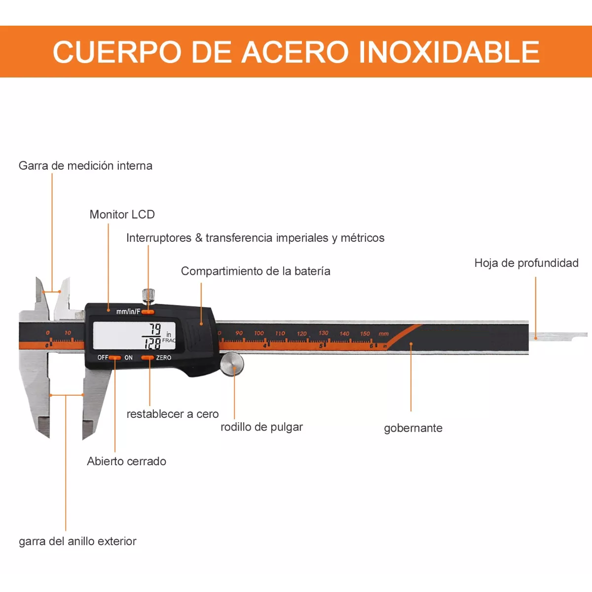 Calibrador Vernier Digital Uso Industrial Todo Metal 0.01mm