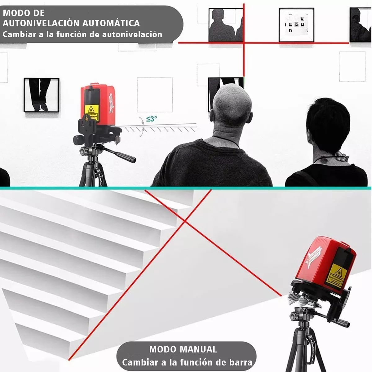 Nivel Láser Girar 360 Grados 2 Líneas Nivel 3 Autonivelante Rojo