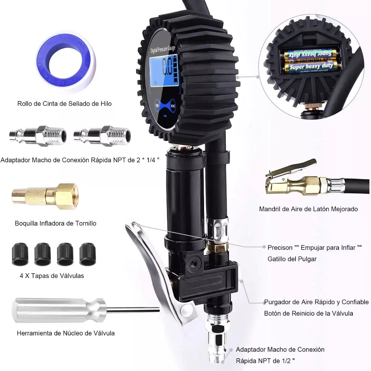 Pantalla De Barómetro Digital De Alta Precisión 0-200psi Negro