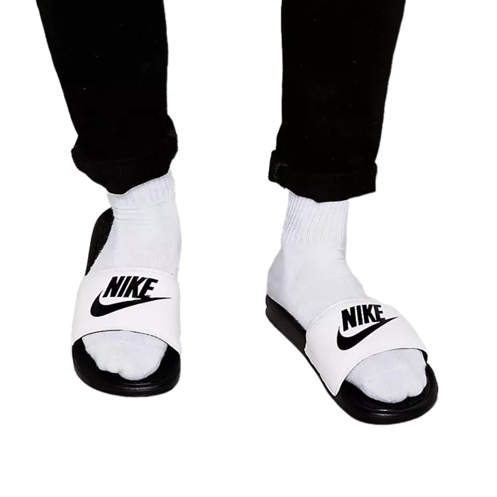 Sandalias Nike Benassi Blanco Con Negro De Caballero 343880-100