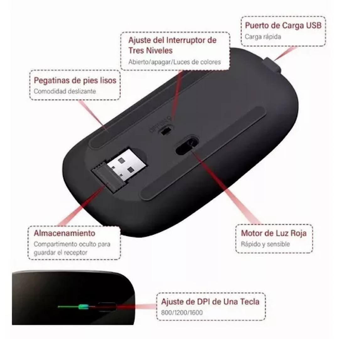 Rechargeable Ultra-thin Wireless Mouse Usb + 2.4 Wireless