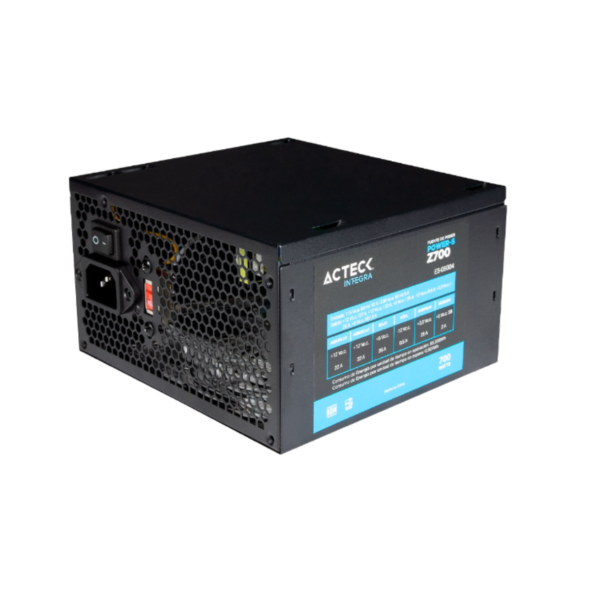 Fuente de poder acteck atx 700 w 1x20+4 pin -1xeps 4+4 -2xpcie 6+2 1xfloppy led blazar ft700