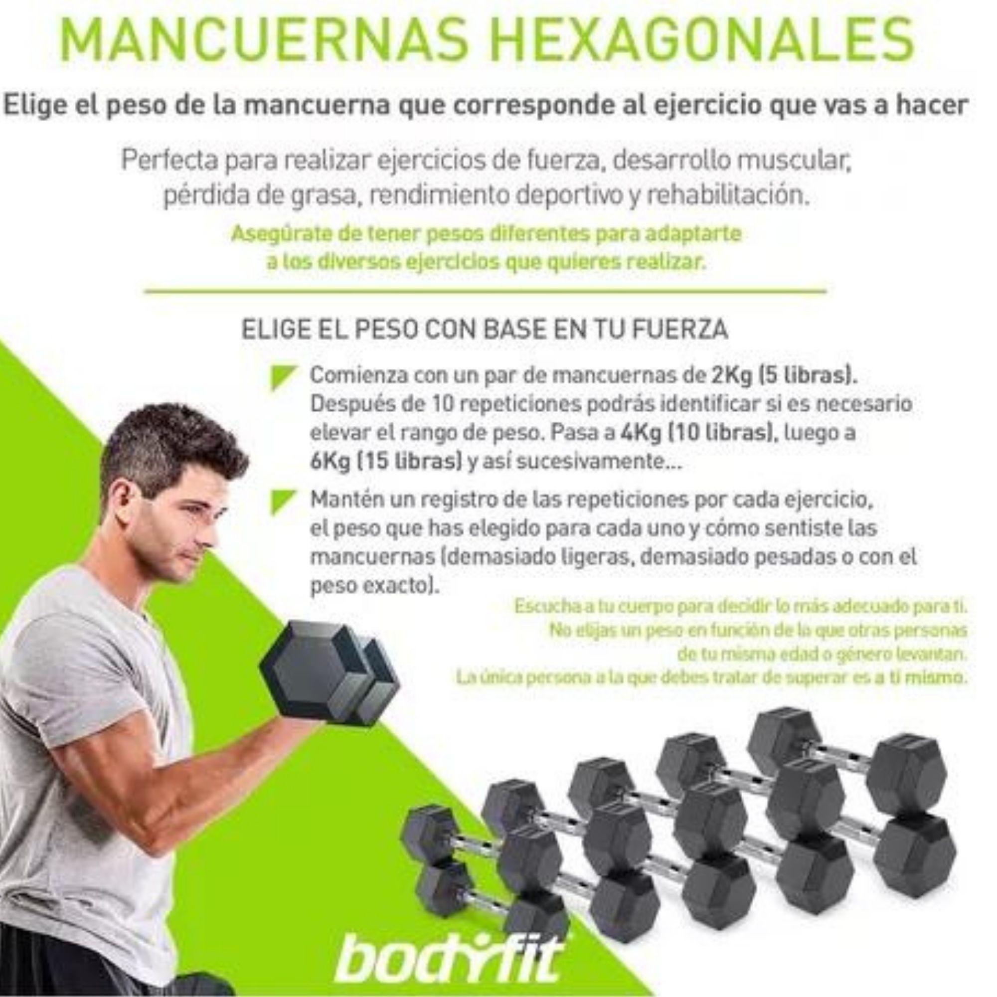Mancuerna Hexagonal BODYFIT 15 Lb Negro