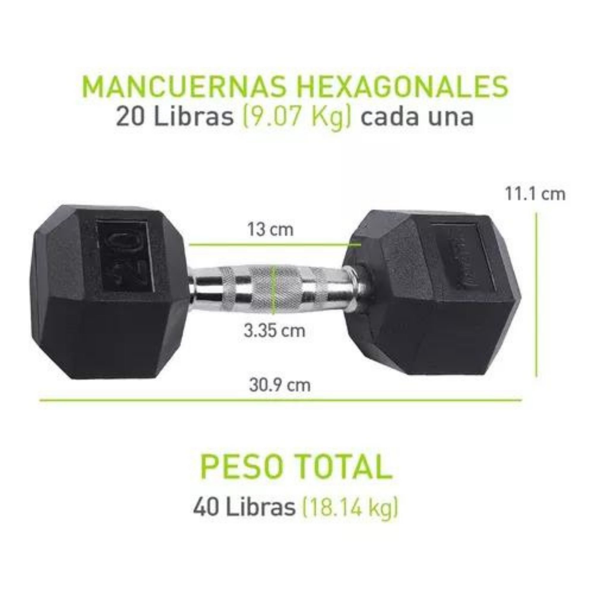 Mancuerna Hexagonal 20 Lb Bodyfit Recubierta De Hule