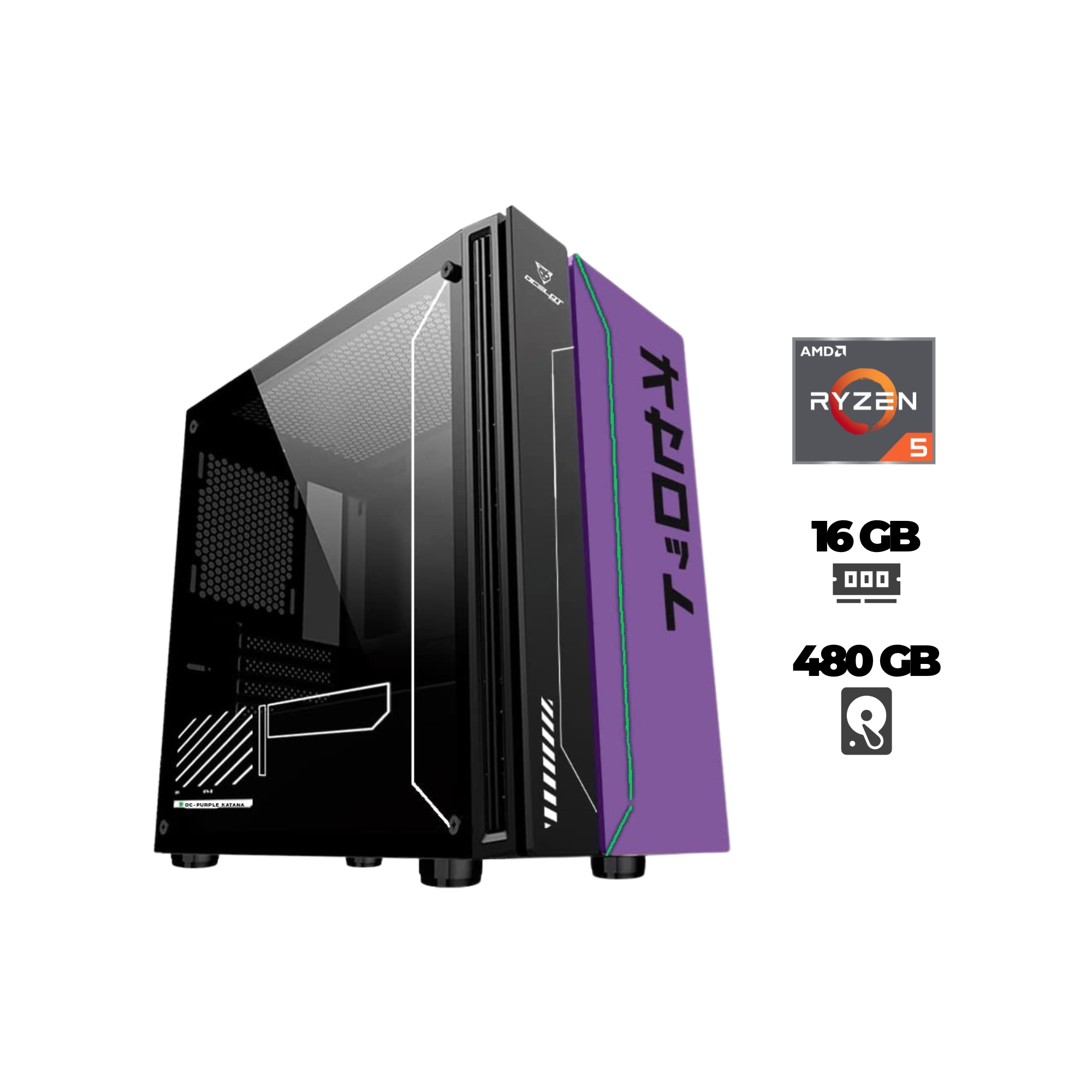 Ocelot PC Katana AMD Ryzen 5 5600G, 16 GB DDR4, 480 GB SSD NVMe, Windows 10