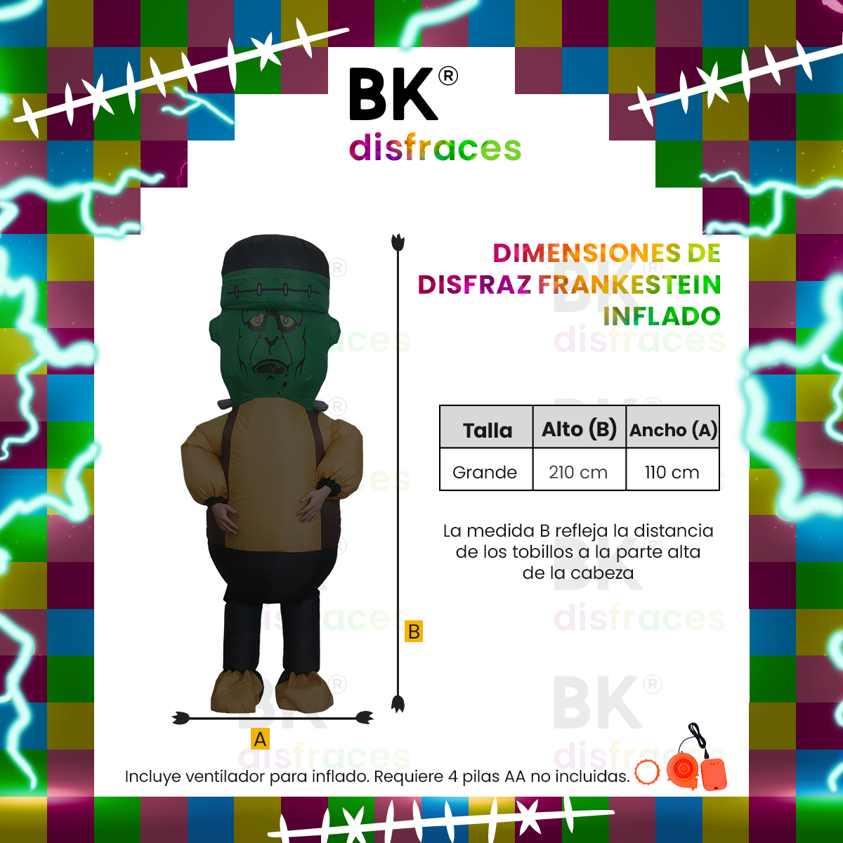  Disfraz inflable Frankestein Franky Monstruo Halloween toda ocasión.