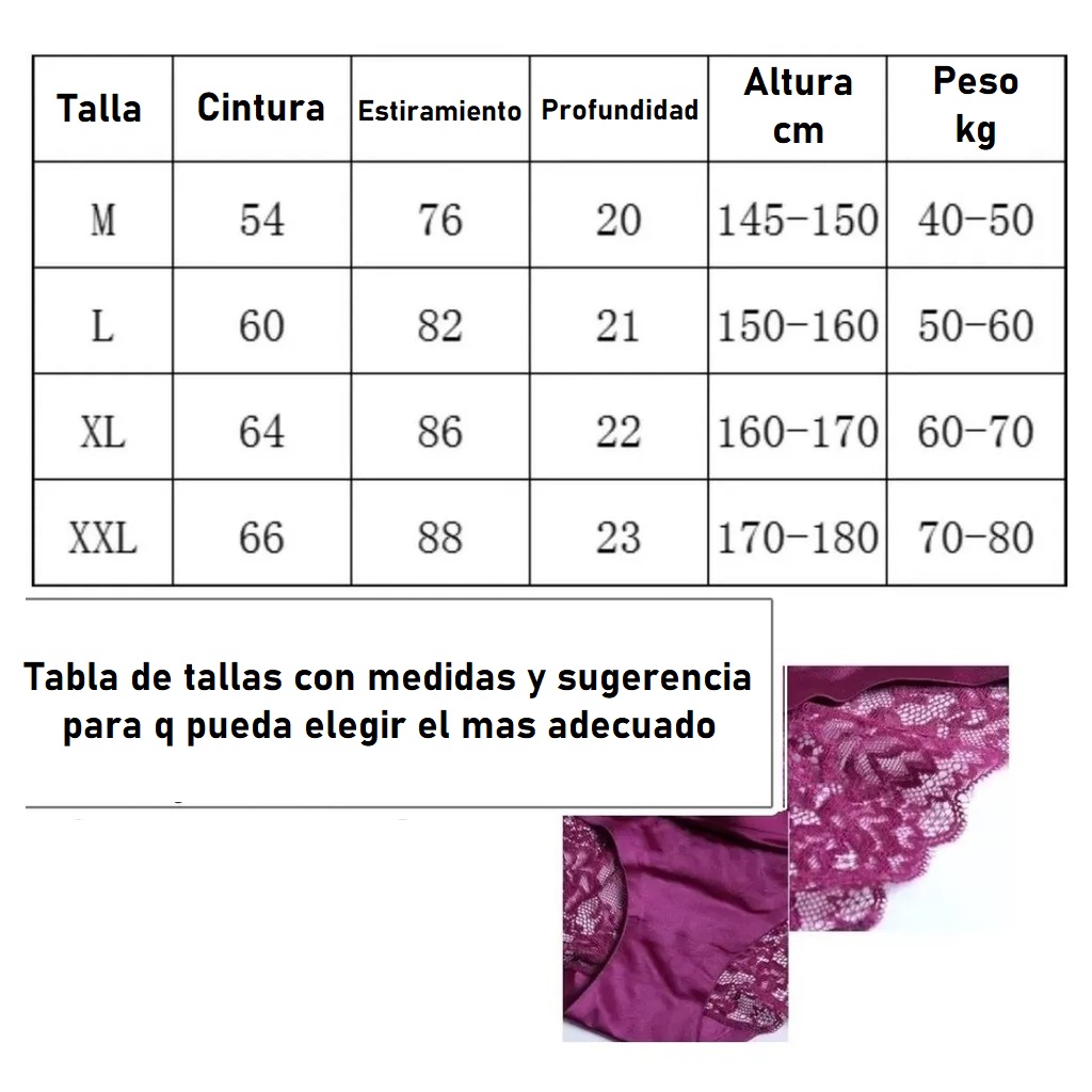 Panties con encaje para dama 3 pza