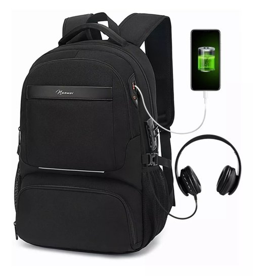 Mochila de almuerzo, bolsa de libros universitaria aislada con puerto USB  para hombres y niños, bolsa de trabajo grande resistente al agua, mochila