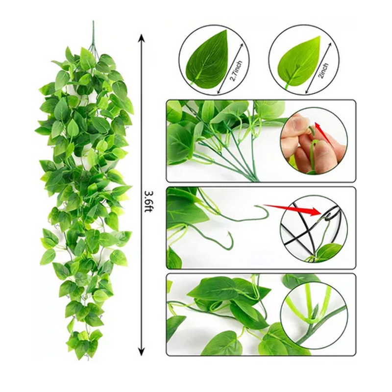 Plantas Artificiales Colgantes C/diseño De Hiedra, 4 Piezas