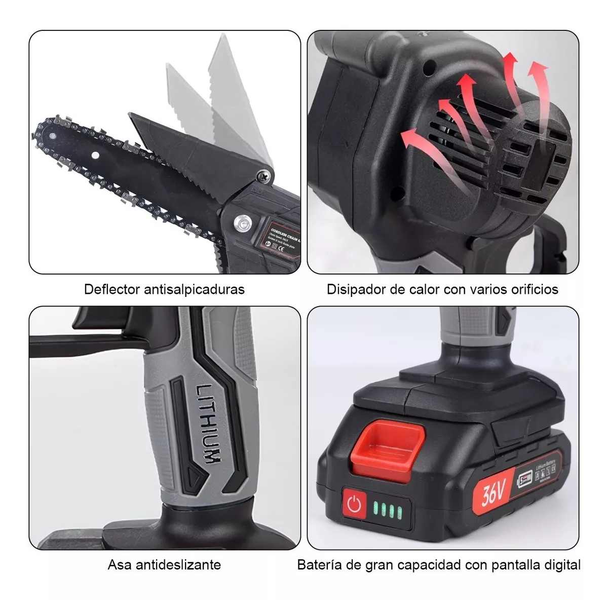 Mini Motosierra Inalambrica Portatil 6 In Con 2 Baterías Negro