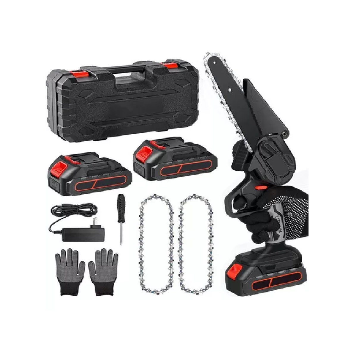 Mini Motosierra Inalambrica Portatil 6 In Con 2 Baterías Negro