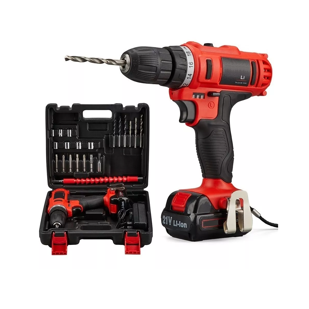 Taladro percutor atornillador inalámbrico de 10mm 5816-1 21V rojo