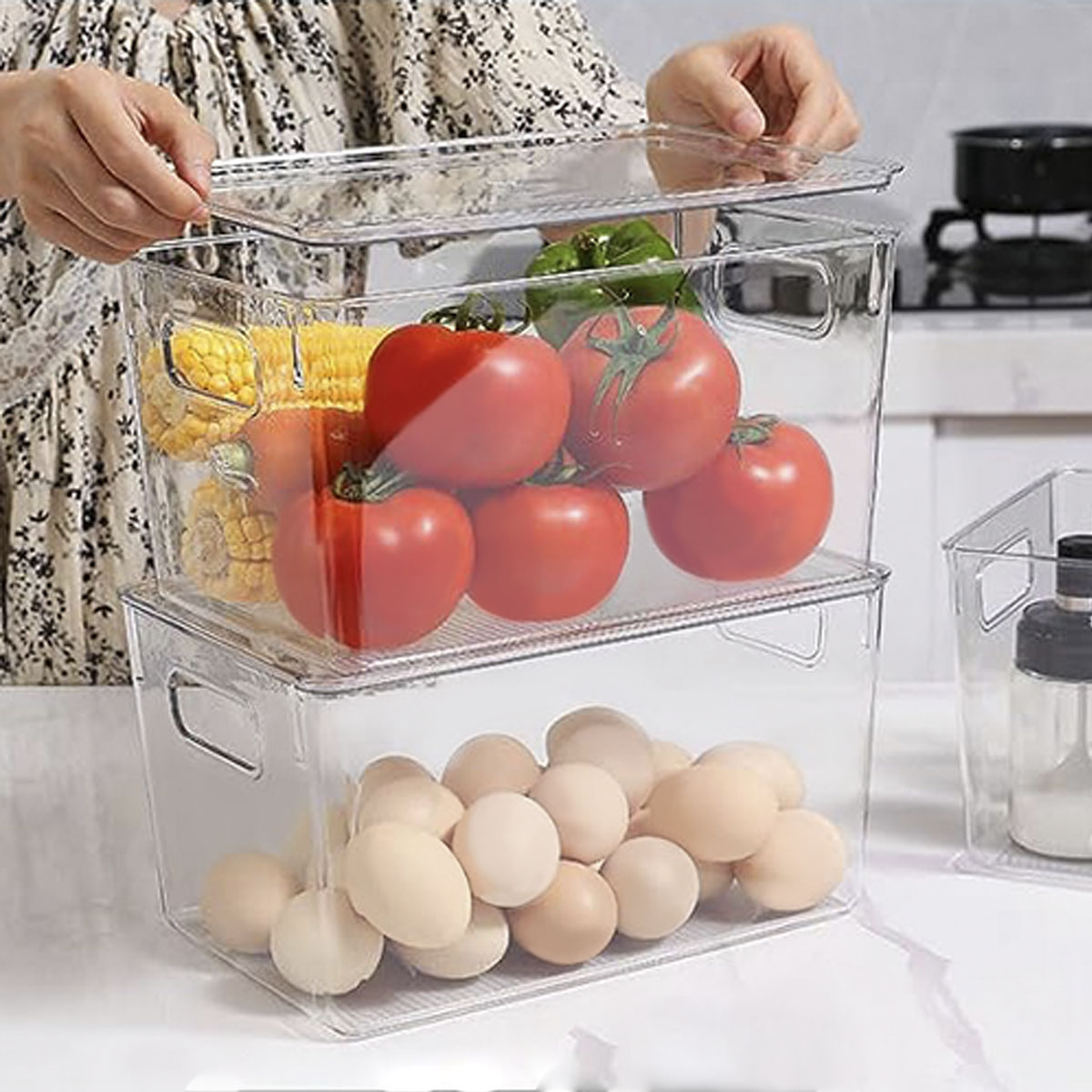 8 Organizadores para almacenamiento de alimentos para refrigerador con tapa, libres de BPA ideales para refrigerador, alacena, despensas, armarios y encimeras..