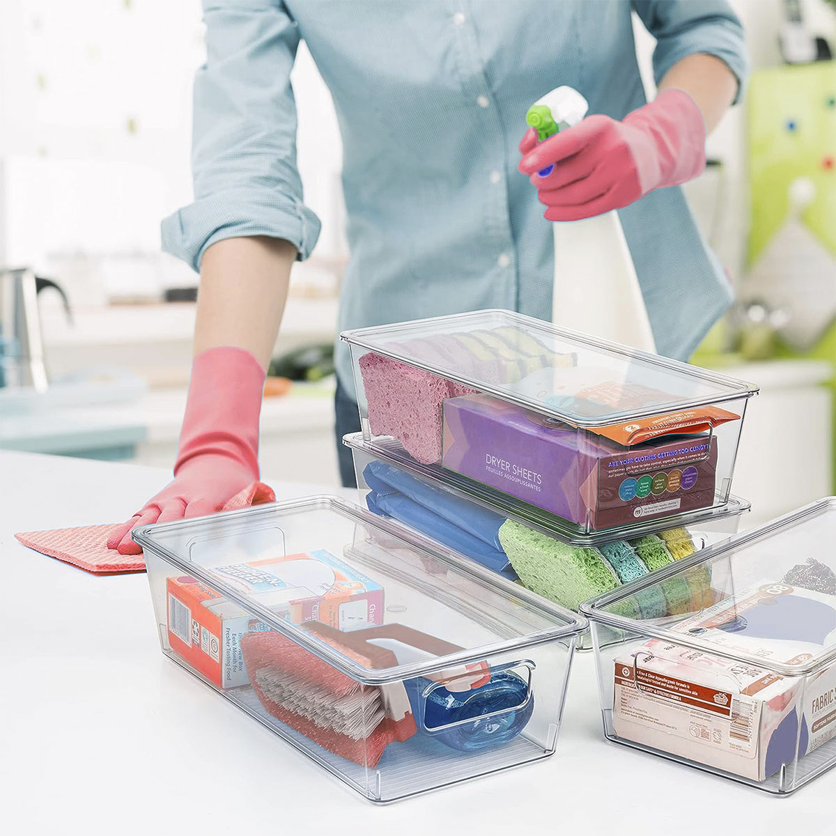 8 Organizadores para almacenamiento de alimentos para refrigerador con tapa, libres de BPA ideales para refrigerador, alacena, despensas, armarios y encimeras..