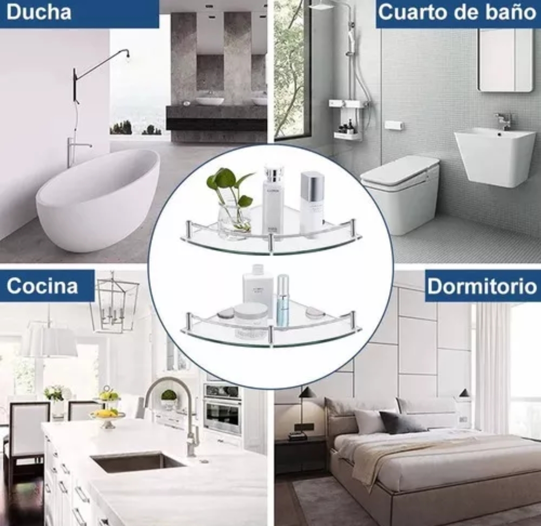 Repisas Esquineras De Vidrio, Baño Accesorios Organizador Esquineras Vidrio Estante 4 Uds