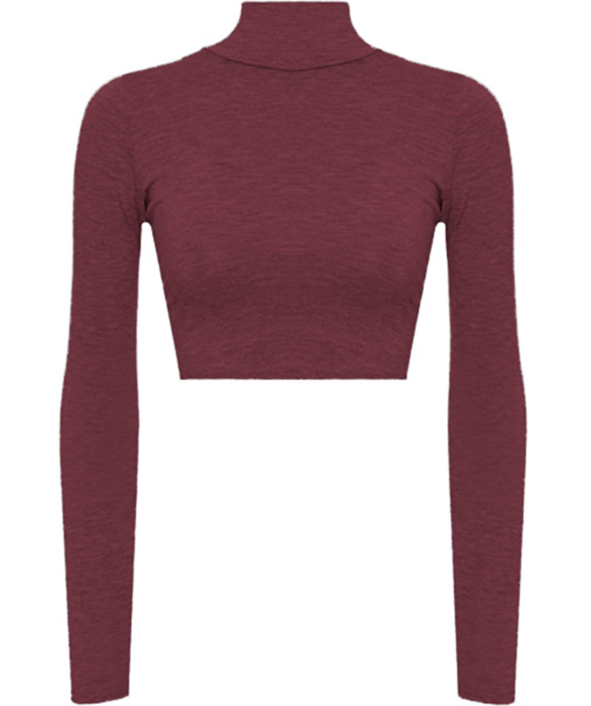 Blusa top de moda juvenil justa casual elegante mujer dama xally 14D cuello alto manga larga