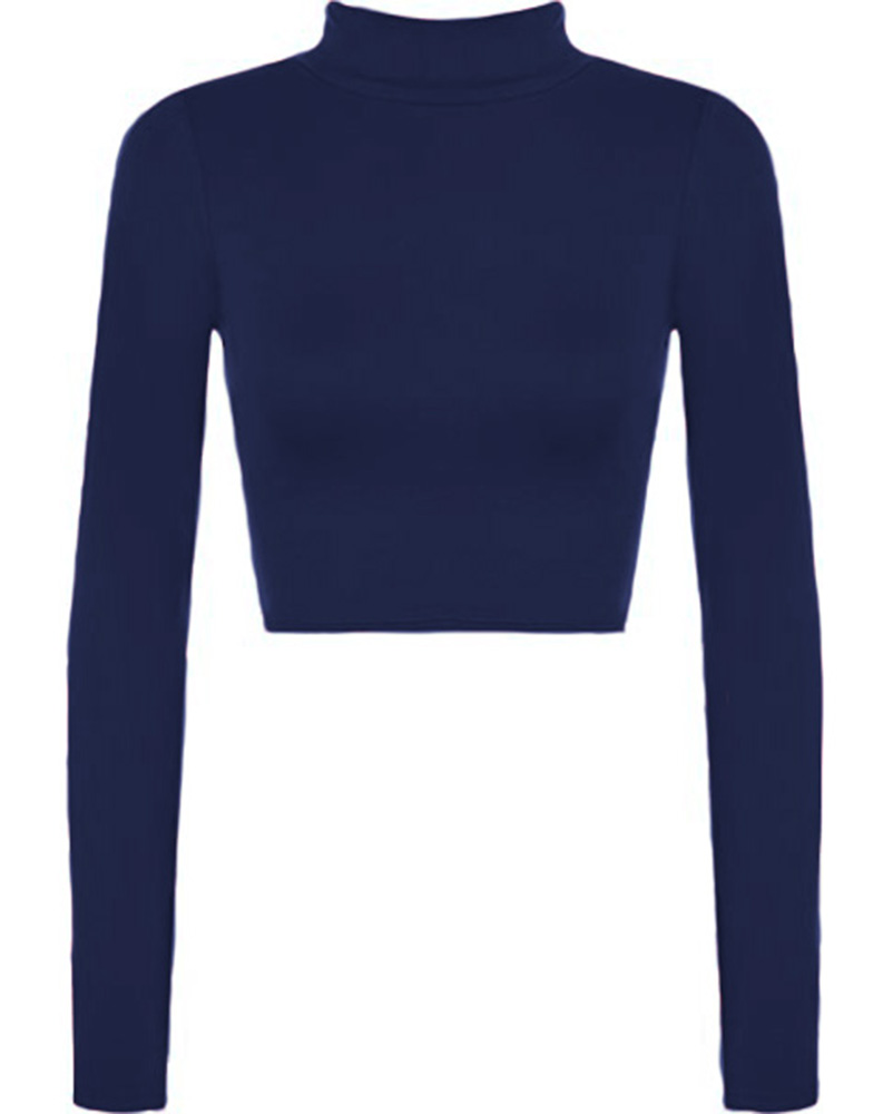 Blusa top de moda juvenil justa casual elegante mujer dama xally 14D cuello alto manga larga