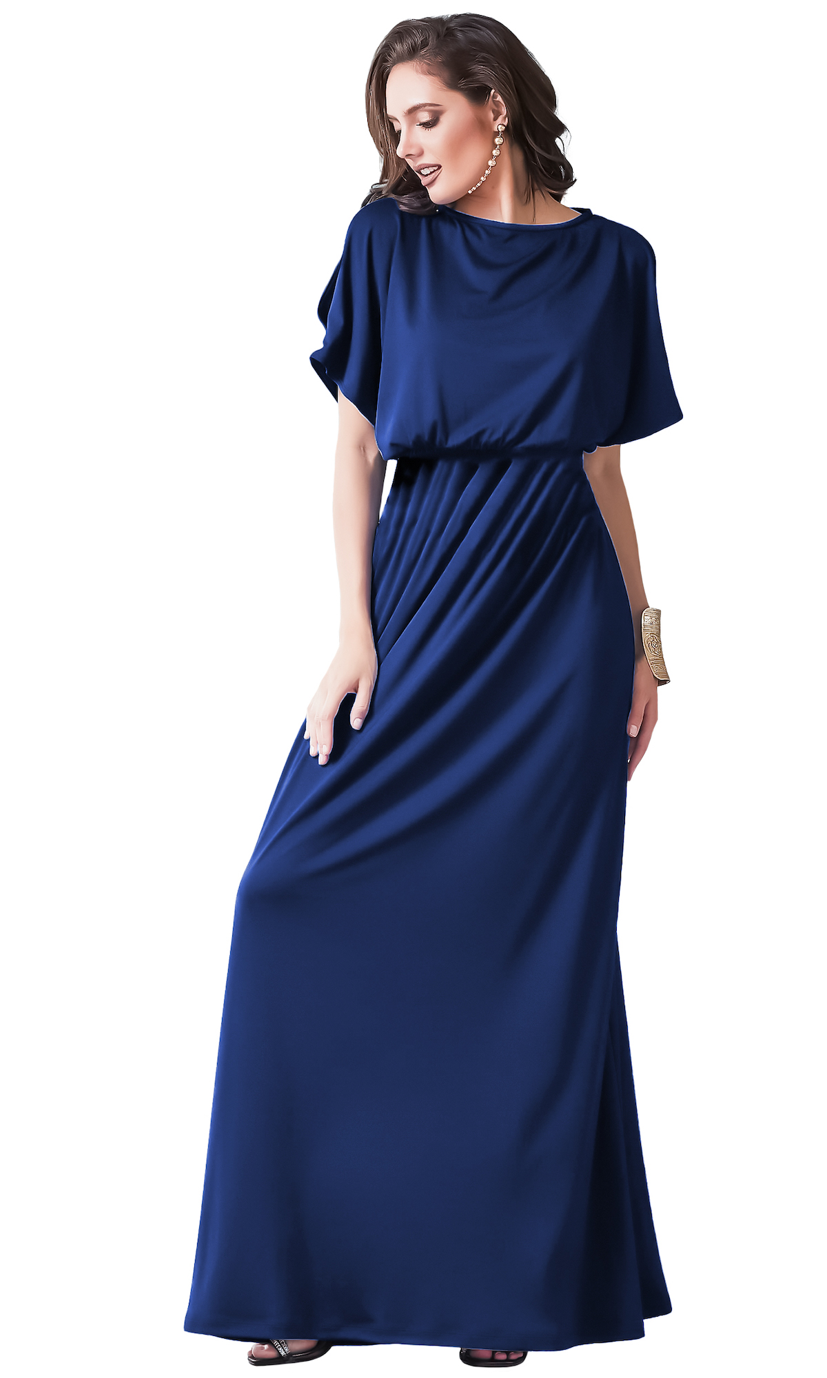 Vestido cintura alta casual playa ligero largo dama mujer xally 155 cuello redondo mangas cortas con aberturas