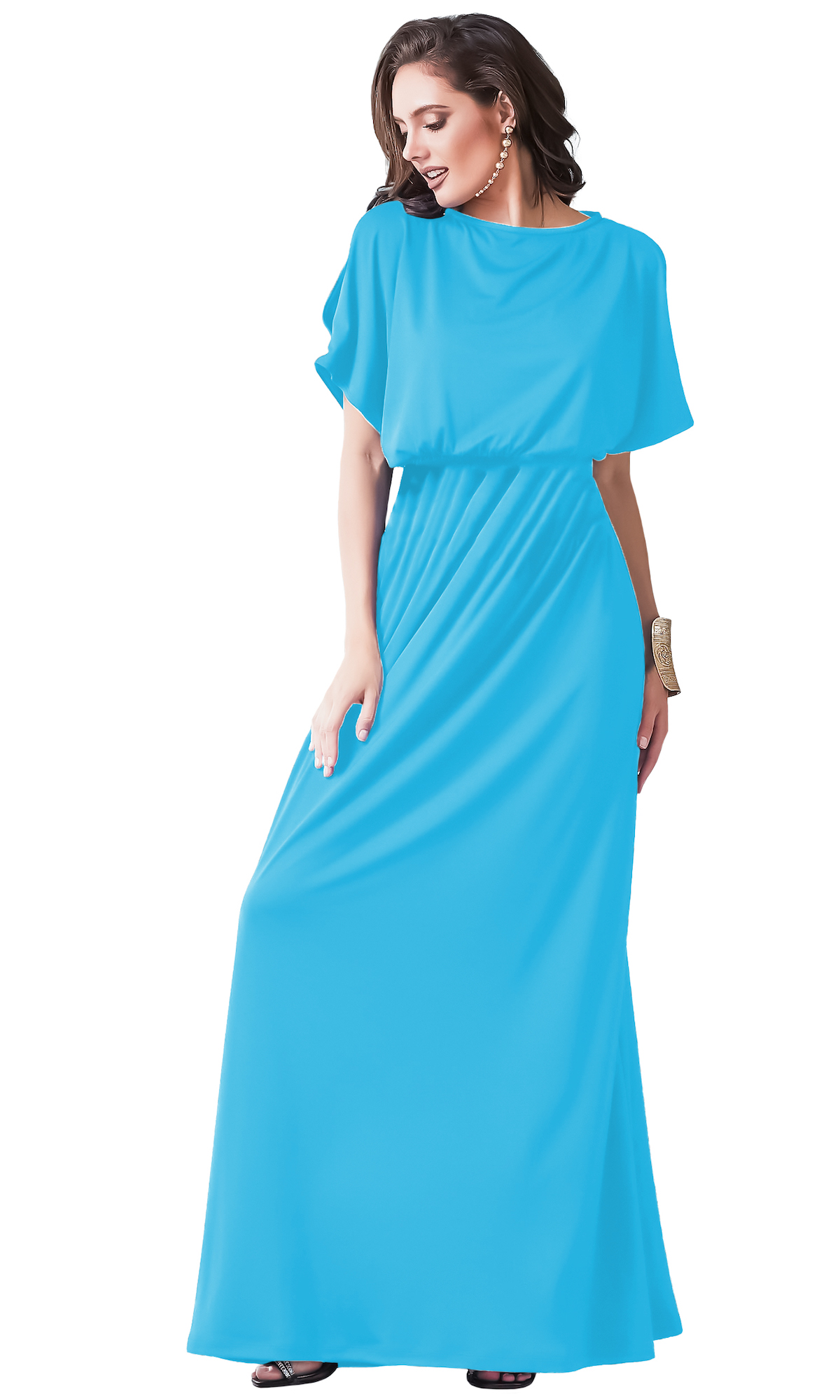 Vestido cintura alta casual playa ligero largo dama mujer xally 155 cuello redondo mangas cortas con aberturas