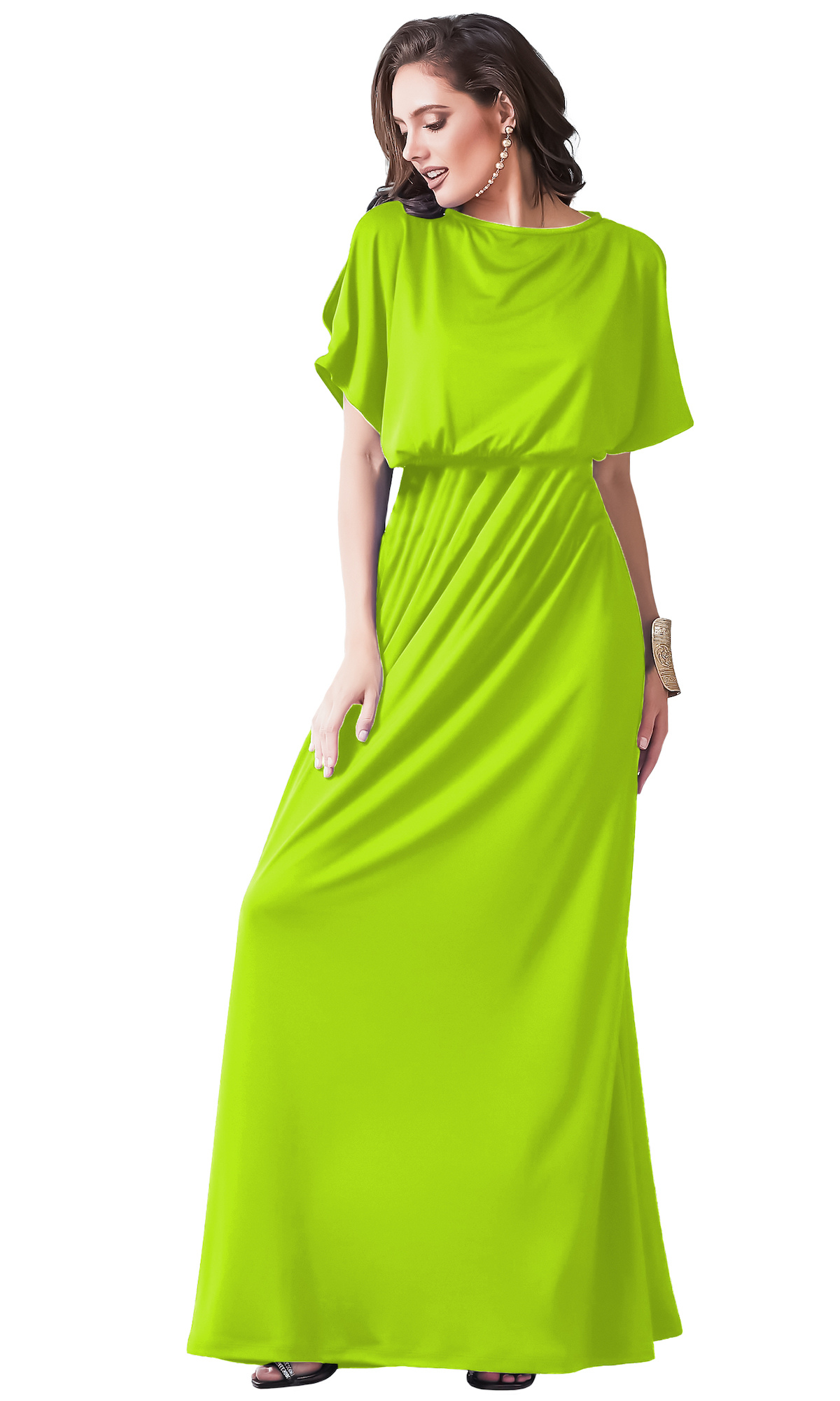 Vestido cintura alta casual playa ligero largo dama mujer xally 155 cuello redondo mangas cortas con aberturas