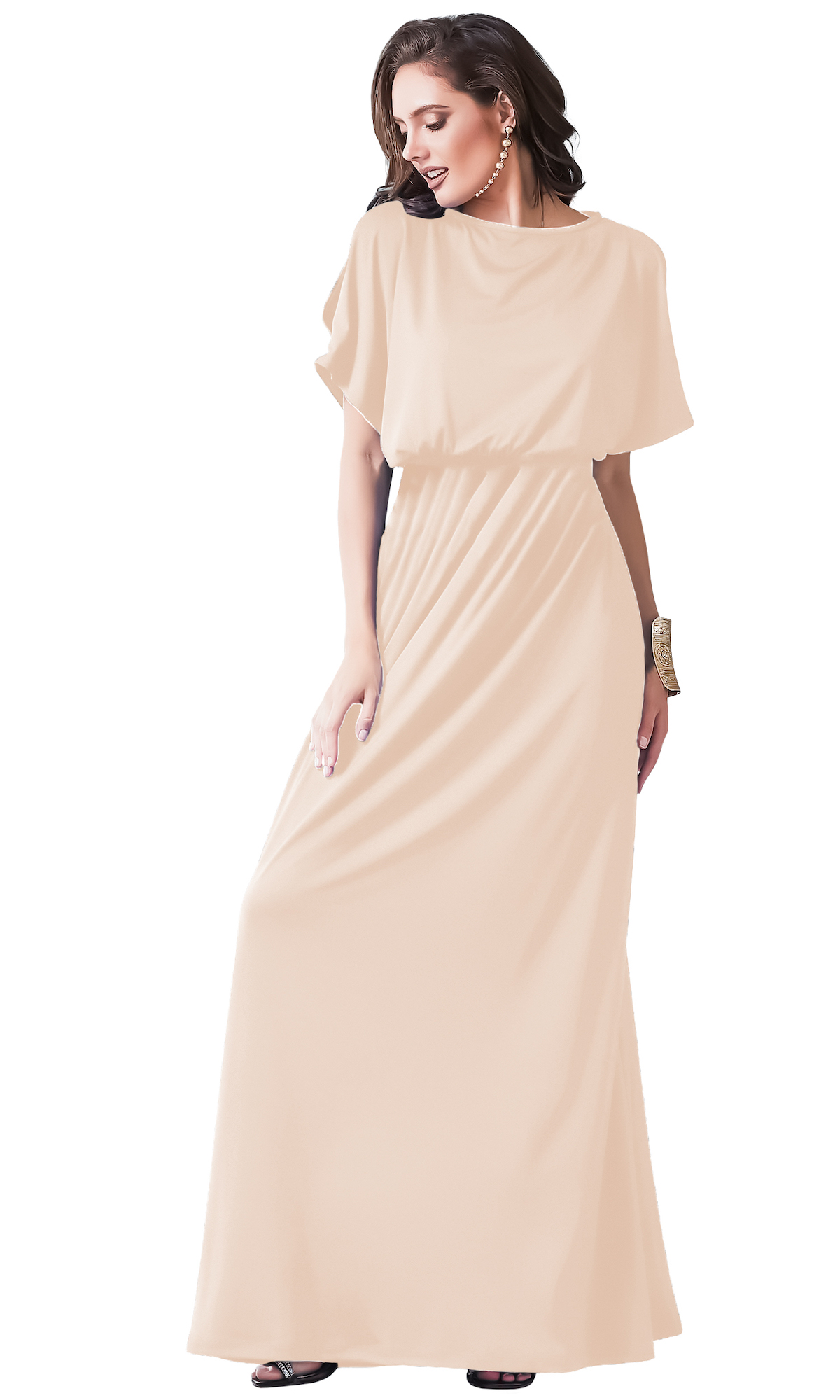 Vestido cintura alta casual playa ligero largo dama mujer xally 155 cuello redondo mangas cortas con aberturas